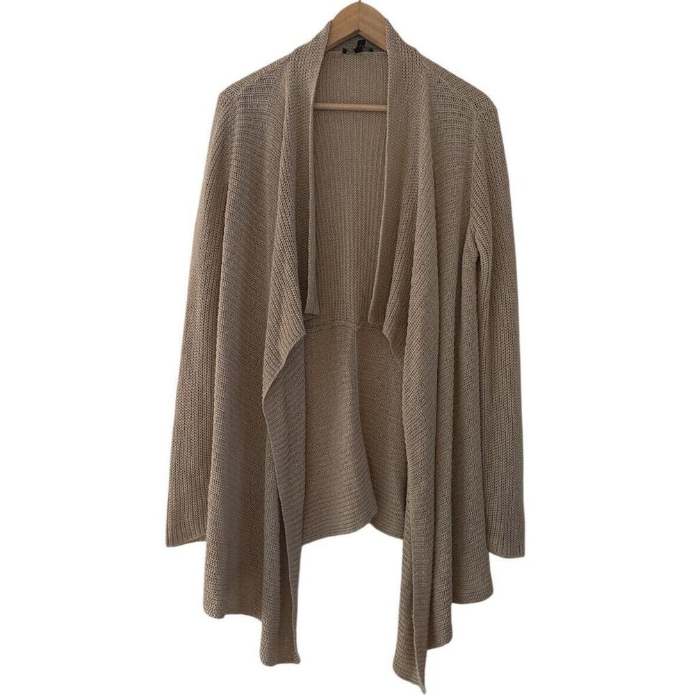 Eileen Fisher Women's Organic Linen Stretch Knit Open Front Cardigan Small Beige